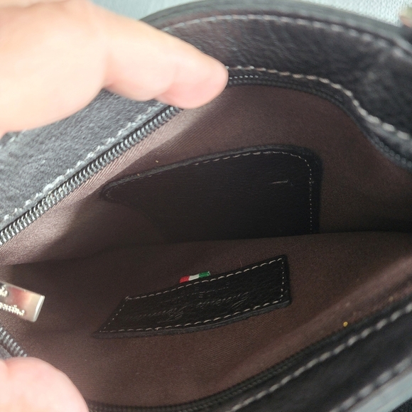 Cuoieria Fiorentina Blackish Brown Leather Crossbody Bag Made In Italy 9x10 - Picture 6 of 8